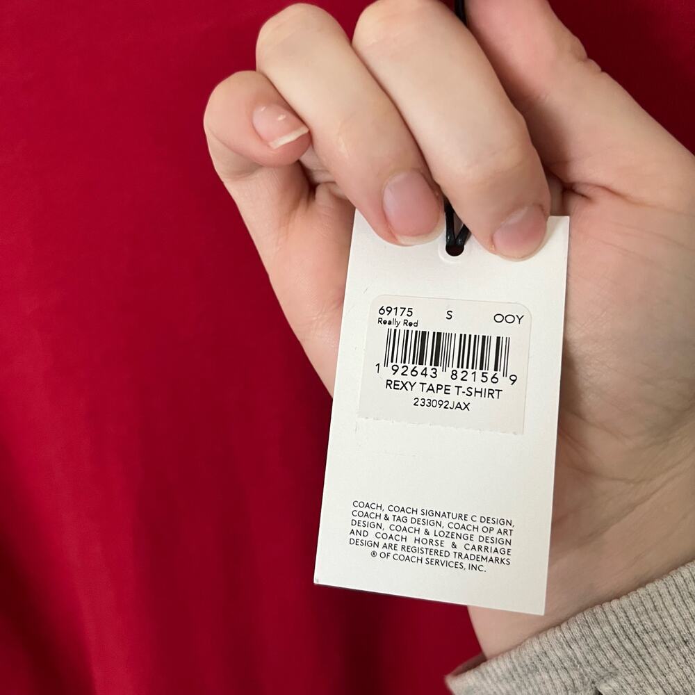 NWT COACH Rexy Tape T-Shirt Red Size Small Casual comfort everyday Short Sleeve - Picture 6 of 7
